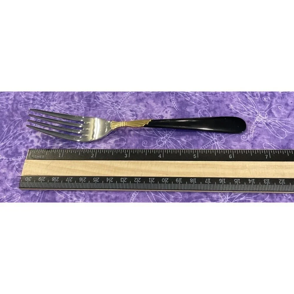 Yamazaki Lindi Salad Forks 18/8 Stainless Black Handle Gold Accent Set Of‎ 4 VTG